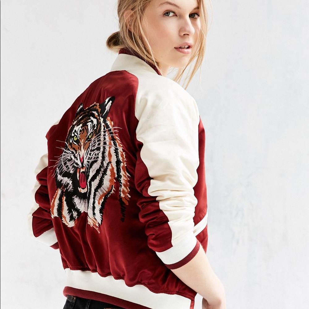 Silence + Noise embroidered satin Tiger Bomber